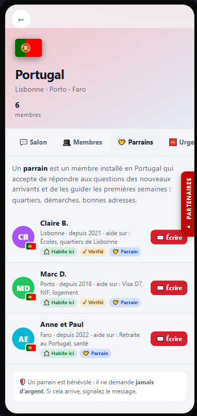 Parrains sur smartphone